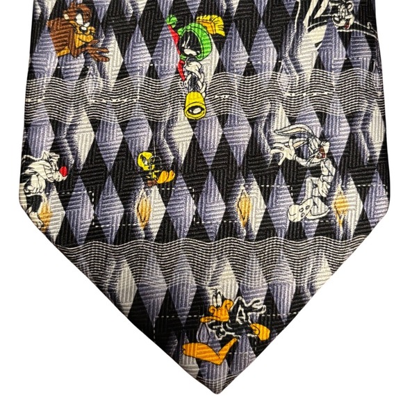 Warner Bros Studio Store Other - Vintage 1999 Warner Bros Looney Tunes Silk Tie Argyle Grey Bugs Bunny Daffy Duck
